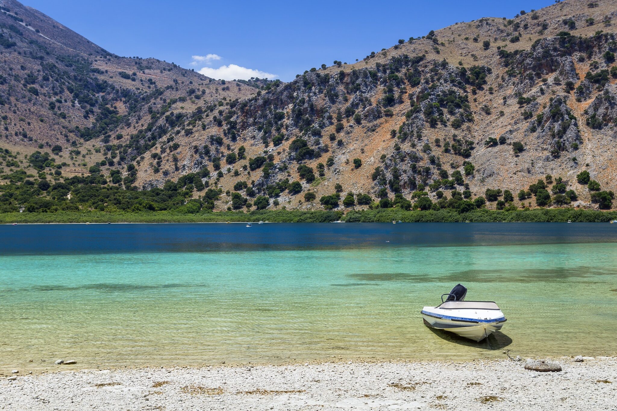 Boat,On,A,Lake,Kournas,At,Crete,Island,In,Greece